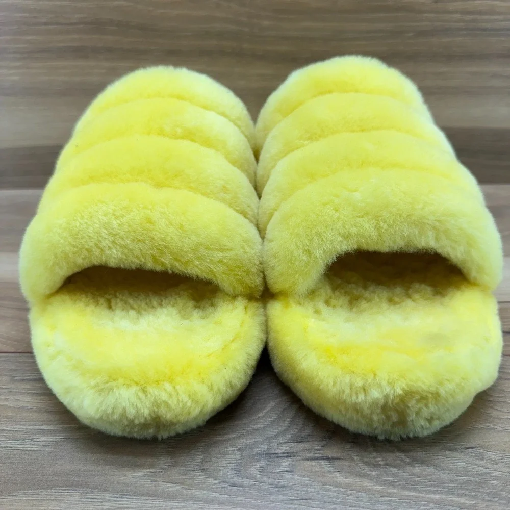 UGG Fluff Yeah Slingbacks Youth Big Girls Size 5 Yellow Shearling fur Slippers